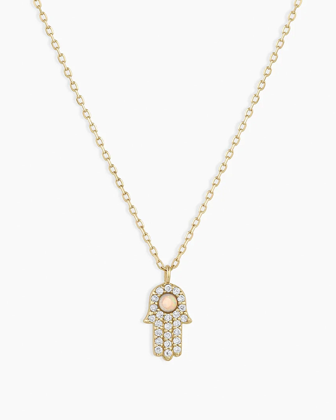 A luxurious Diamond Hamsa Necklace featuring a stunning diamond centerpiece, symbolizing protection and positivity.