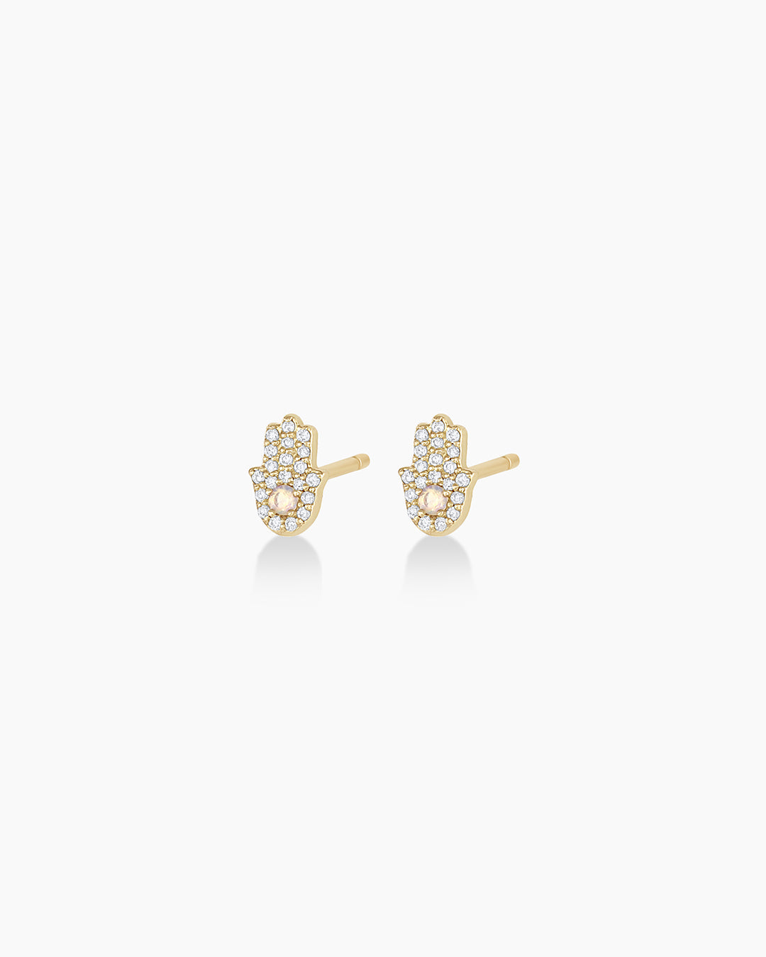 Elegant Diamond Hamsa Studs featuring sparkling diamonds set in a stylish design, symbolizing protection and good fortune.