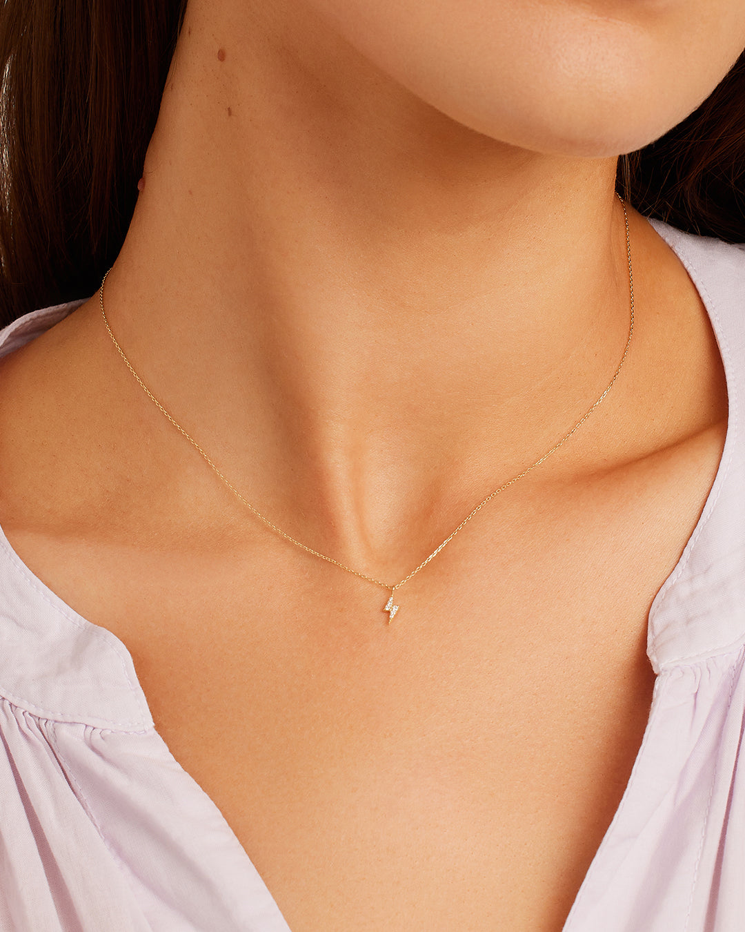 Elegant Diamond Lightning Necklace featuring six sparkling lab-grown diamonds in a unique lightning bolt design.