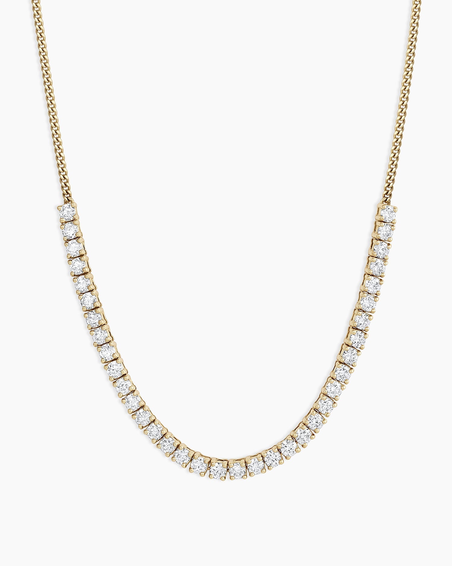 Diamond Row Melbourne Statement Necklace in 14k gold, showcasing its elegant design and craftsmanship.