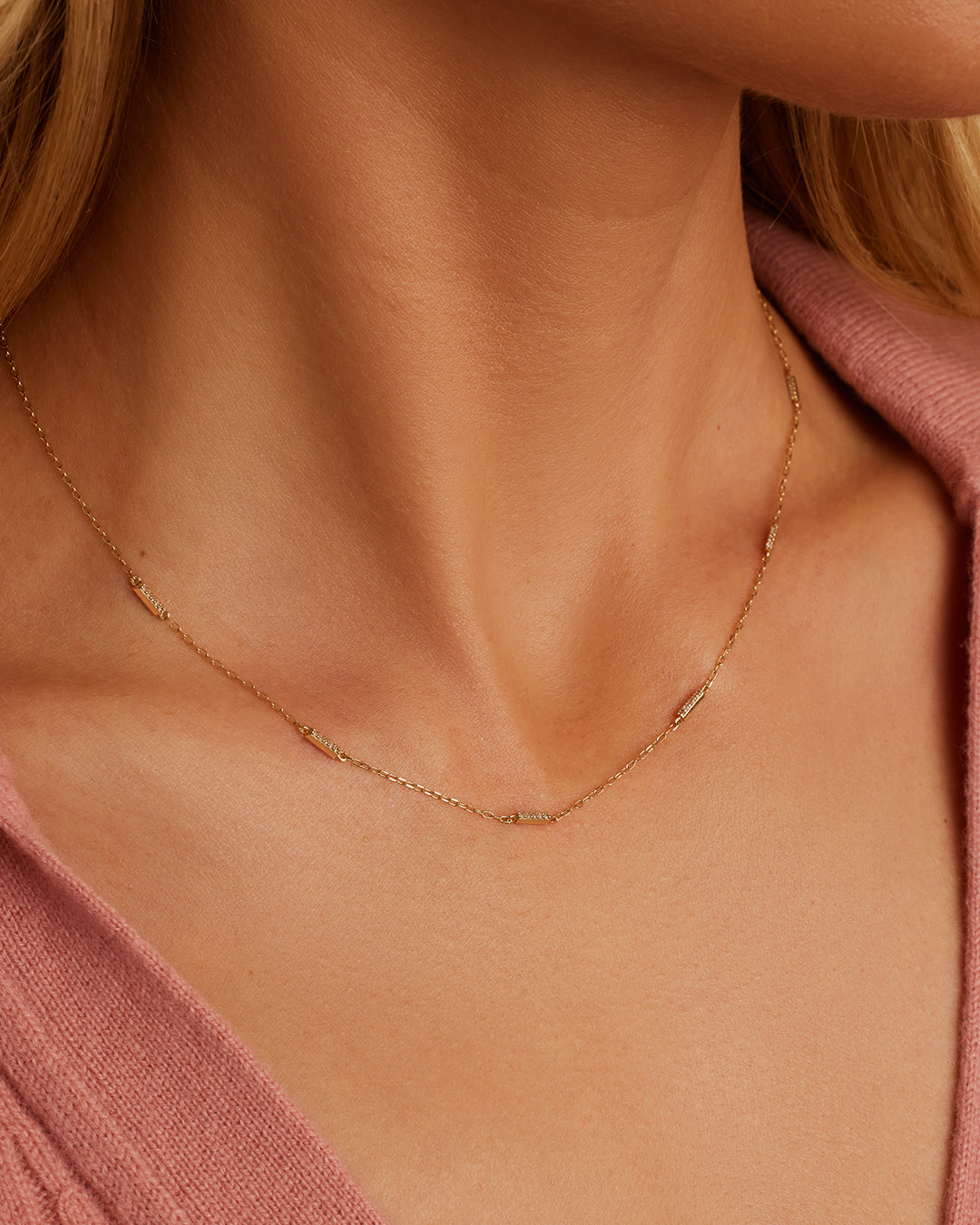 Elegant Diamond Tatum Necklace featuring 24 lab-grown diamonds arranged beautifully, showcasing its exquisite craftsmanship and timeless design.