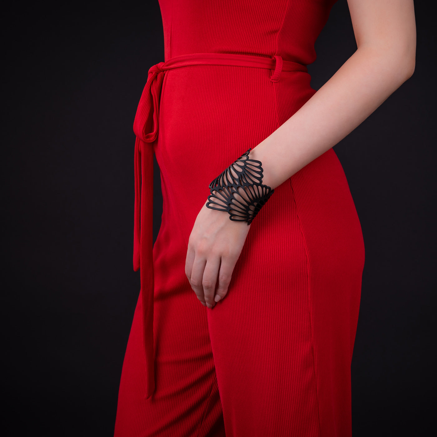 Dianne Recycled Rubber Bracelet handcrafted from reclaimed inner tubes, showcasing unique textures and patterns.