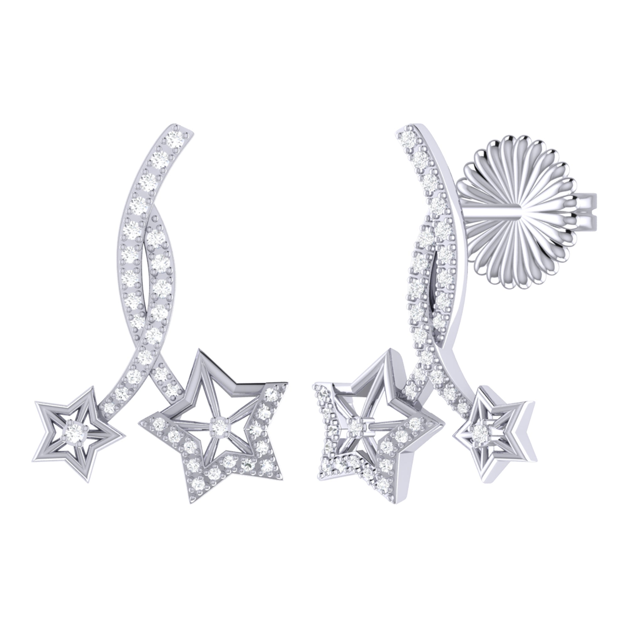 Divergent Stars Diamond Twist Earrings in Sterling Silver showcasing a unique twist design with sparkling diamonds.