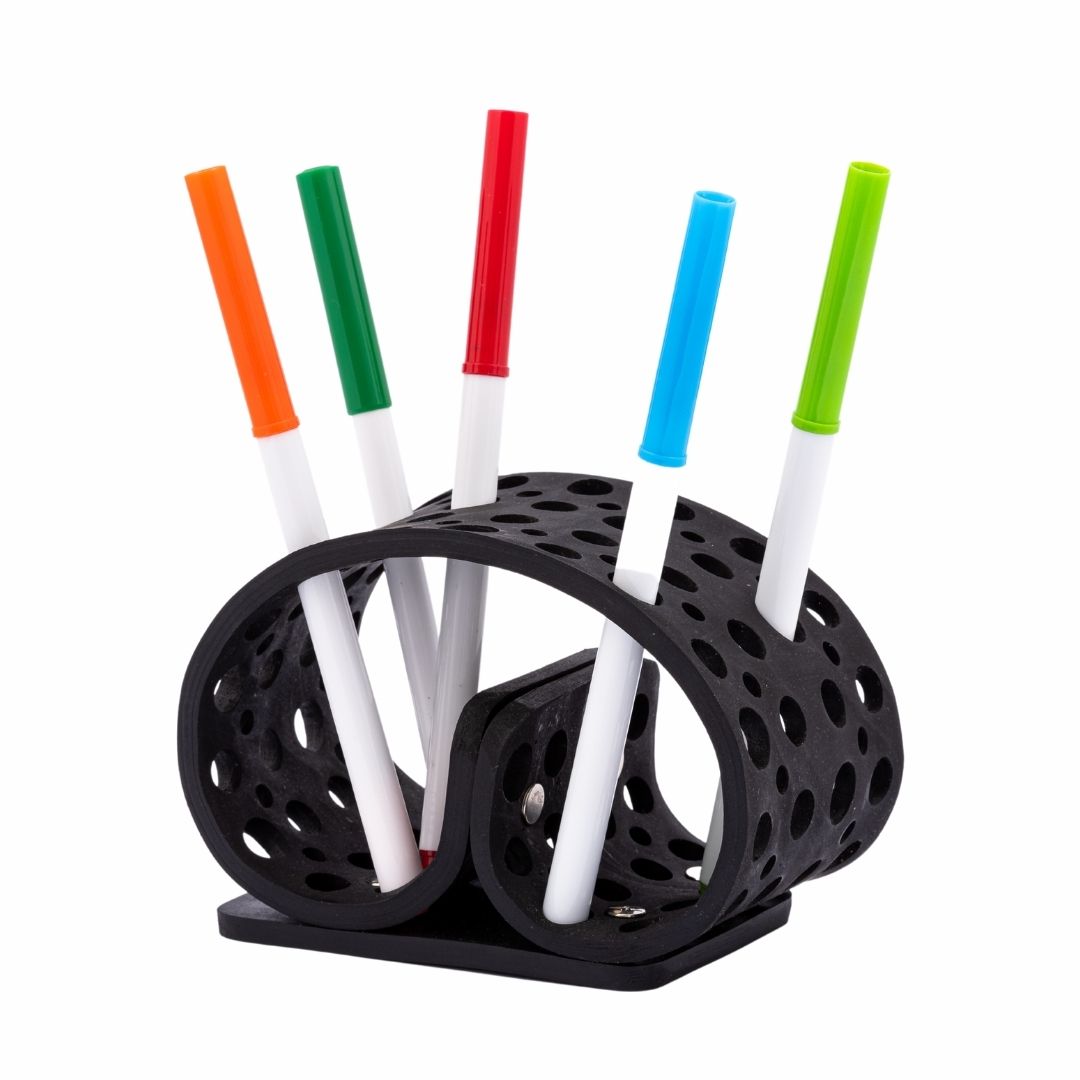 Colorful Dotty Eco-Friendly Pencil/Pen Holder made from upcycled rubber, featuring a unique spiky design with multiple holes for organizing pens and brushes.