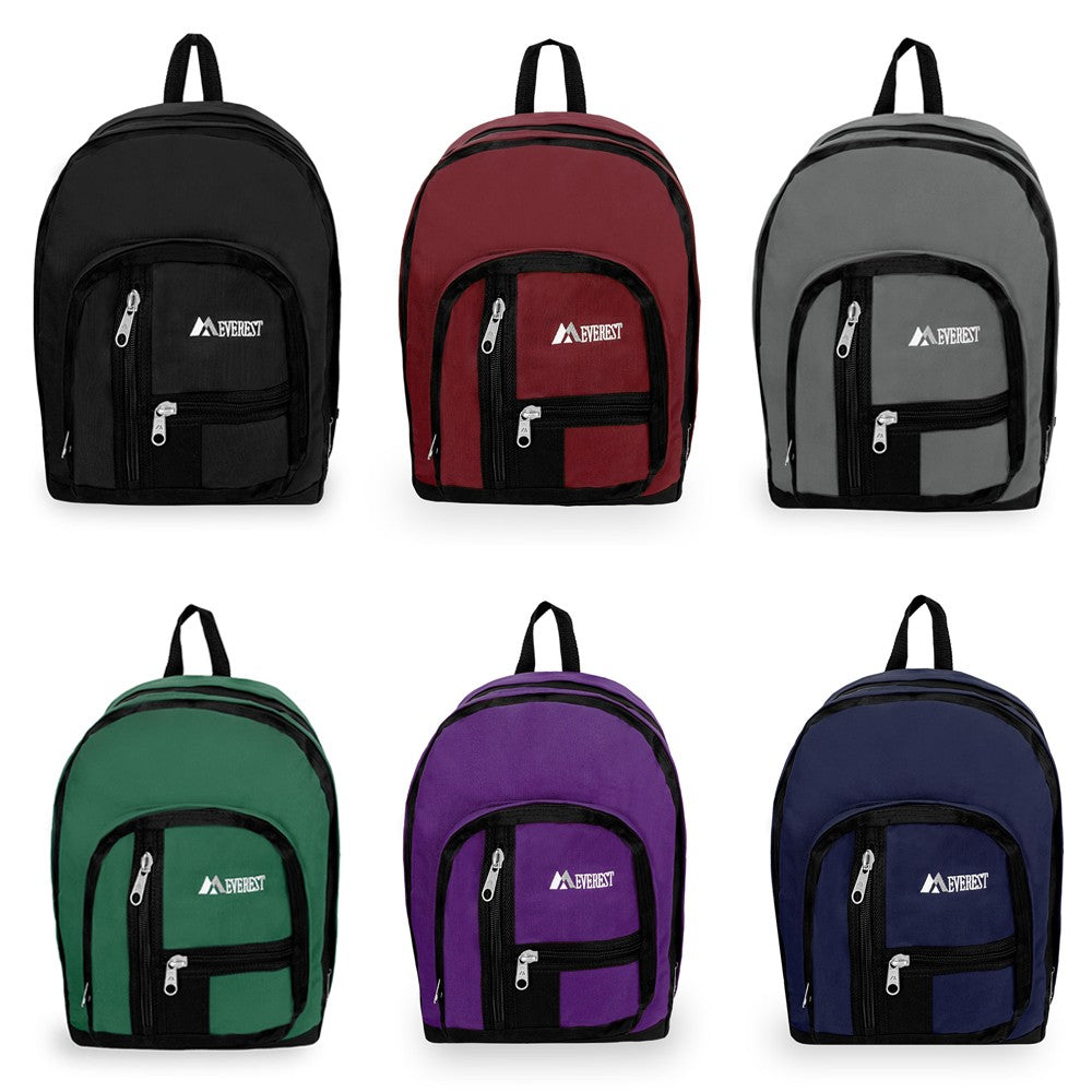 Double Compartment Backpack featuring a stylish three-tone color scheme, dual mesh pockets, and spacious compartments for versatile storage.