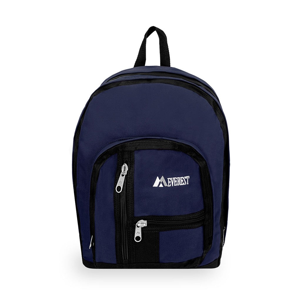 Double Compartment Backpack featuring a stylish three-tone color scheme, dual mesh pockets, and spacious compartments for versatile storage.