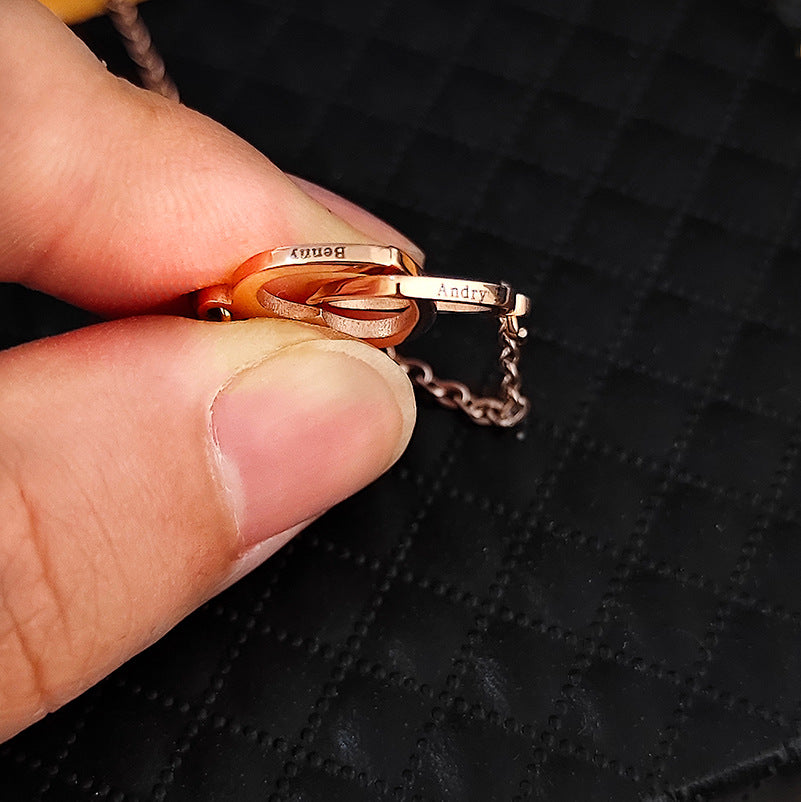 Double Heart Name Necklace in silver, gold, and rose gold options, showcasing a stylish design perfect for couples.