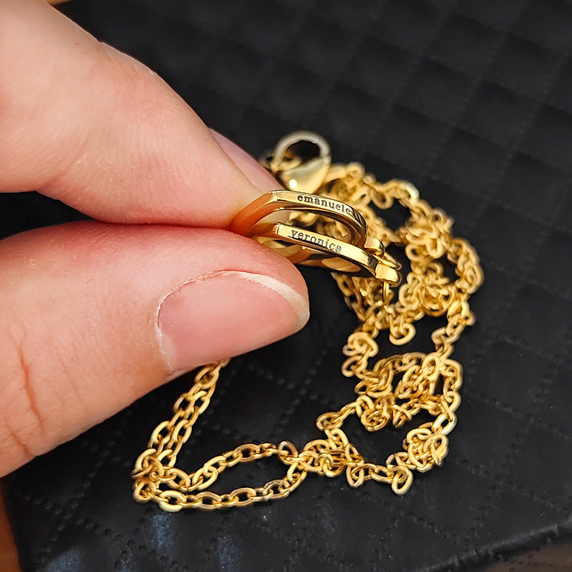 Double Heart Name Necklace in silver, gold, and rose gold options, showcasing a stylish design perfect for couples.