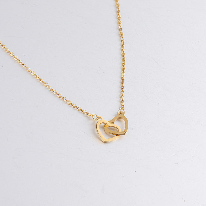 Double Heart Name Necklace in silver, gold, and rose gold options, showcasing a stylish design perfect for couples.