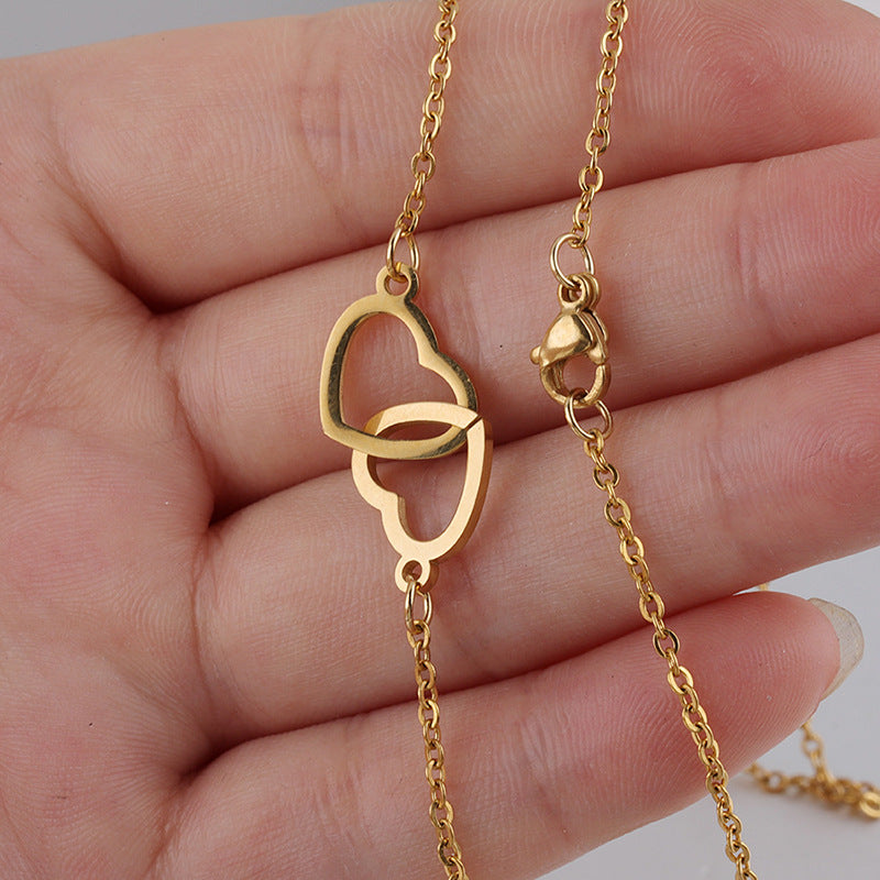 Double Heart Name Necklace in silver, gold, and rose gold options, showcasing a stylish design perfect for couples.