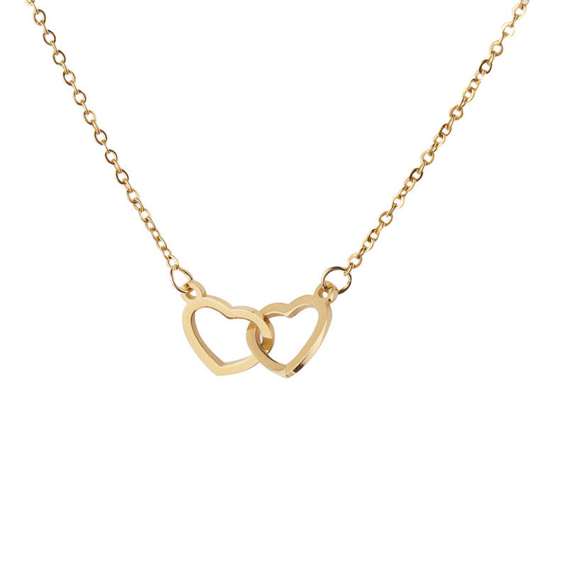 Double Heart Name Necklace in silver, gold, and rose gold options, showcasing a stylish design perfect for couples.
