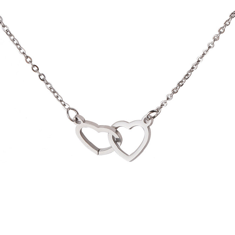 Double Heart Name Necklace in silver, gold, and rose gold options, showcasing a stylish design perfect for couples.