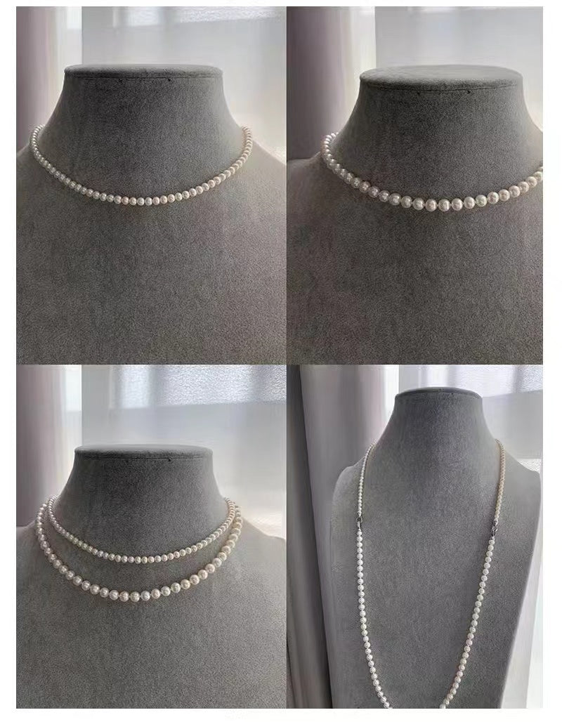 Elegant Double-Layered Pearl Choker Necklace featuring 6mm and 8mm pearls in a chic design, perfect for versatile styling.