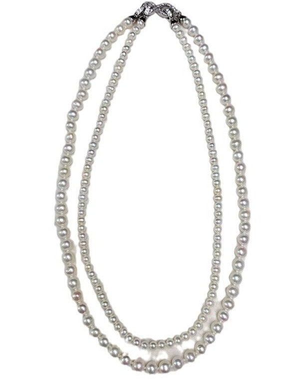 Elegant Double-Layered Pearl Choker Necklace featuring 6mm and 8mm pearls in a chic design, perfect for versatile styling.