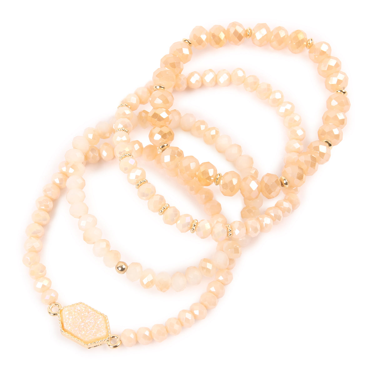 Colorful Druzy Stone Hexagon Glass Beads Bracelets displayed elegantly, showcasing their unique design and vibrant colors.