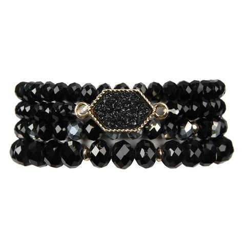 Colorful Druzy Stone Hexagon Glass Beads Bracelets displayed elegantly, showcasing their unique design and vibrant colors.