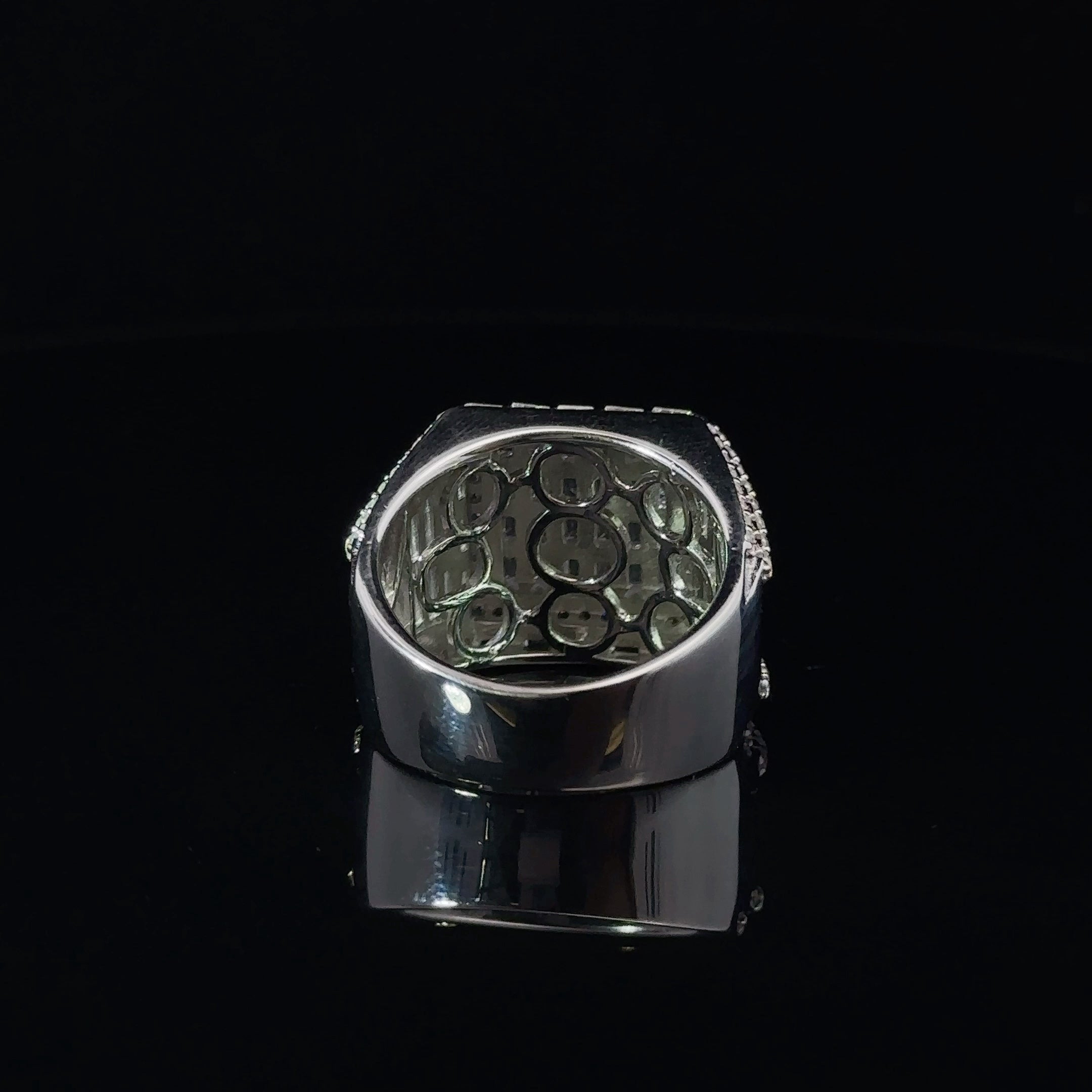 ECLAT 925 CZ Rhodium Men's Iced Out Ring featuring cubic zirconia stones on a polished silver band.
