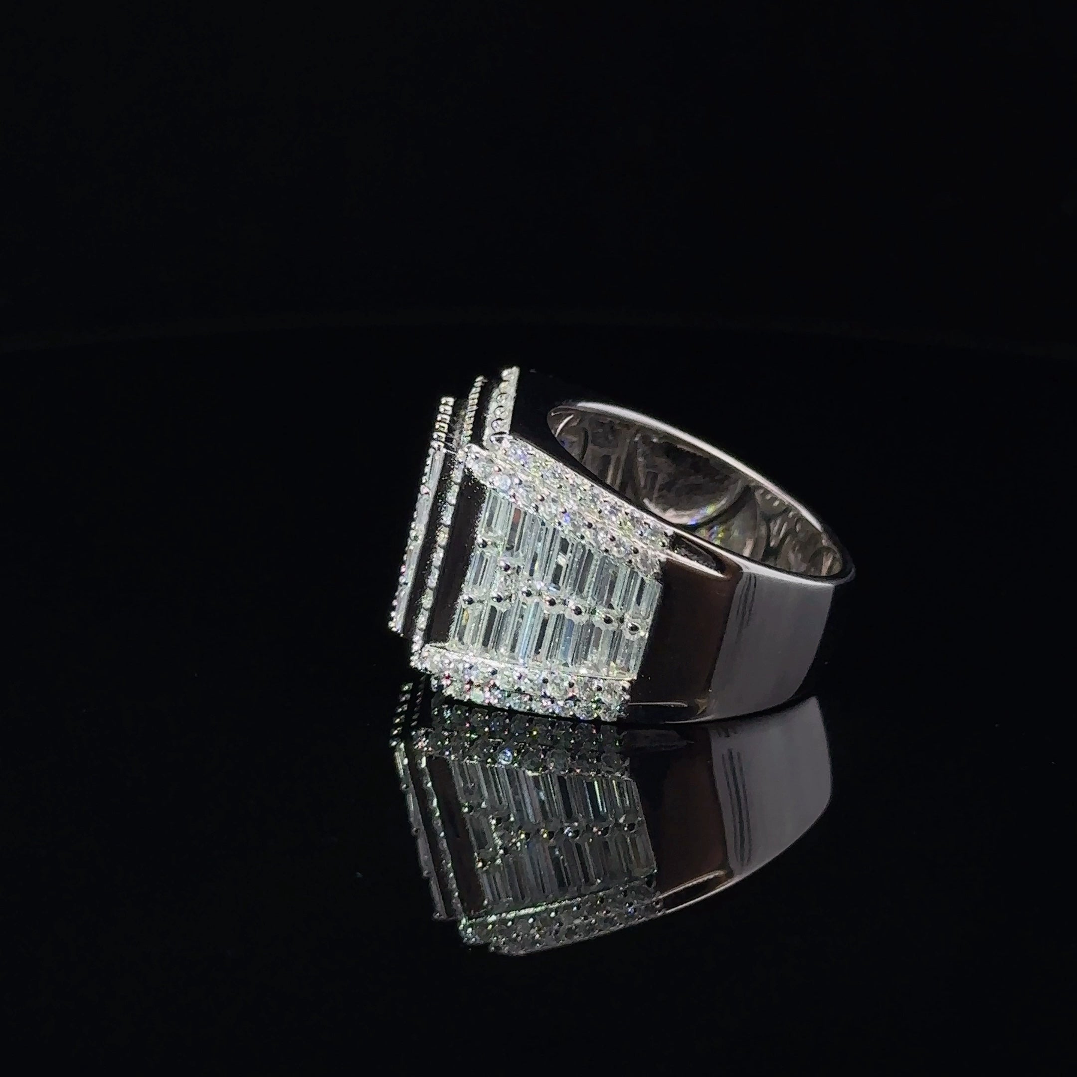 ECLAT 925 CZ Rhodium Men's Iced Out Ring featuring cubic zirconia stones on a polished silver band.