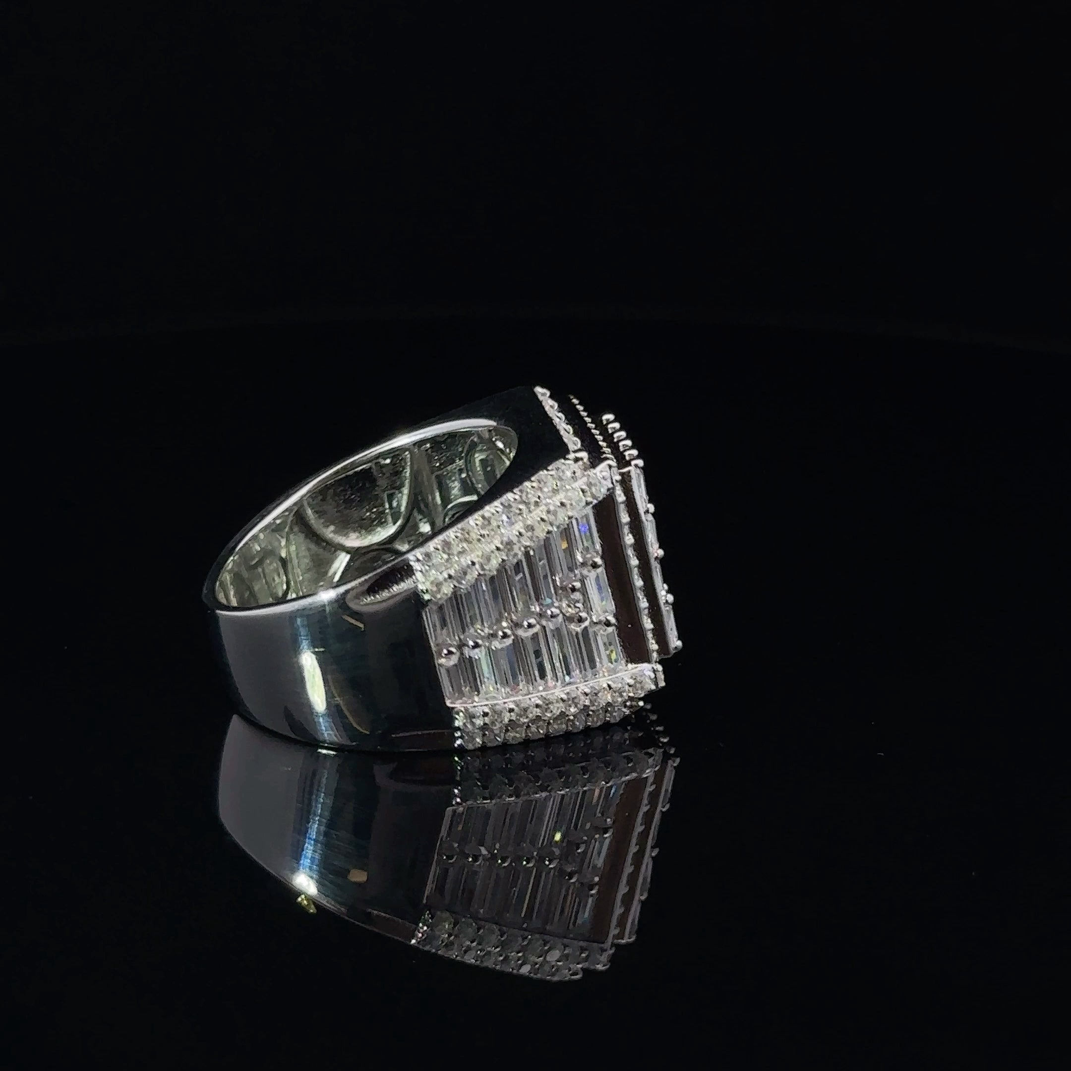 ECLAT 925 CZ Rhodium Men's Iced Out Ring featuring cubic zirconia stones on a polished silver band.