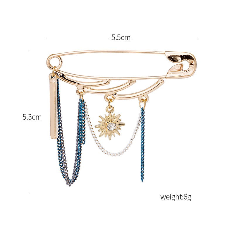 An elegant eight-pointed star brooch with chains, made of alloy, showcasing intricate design and lightweight construction.