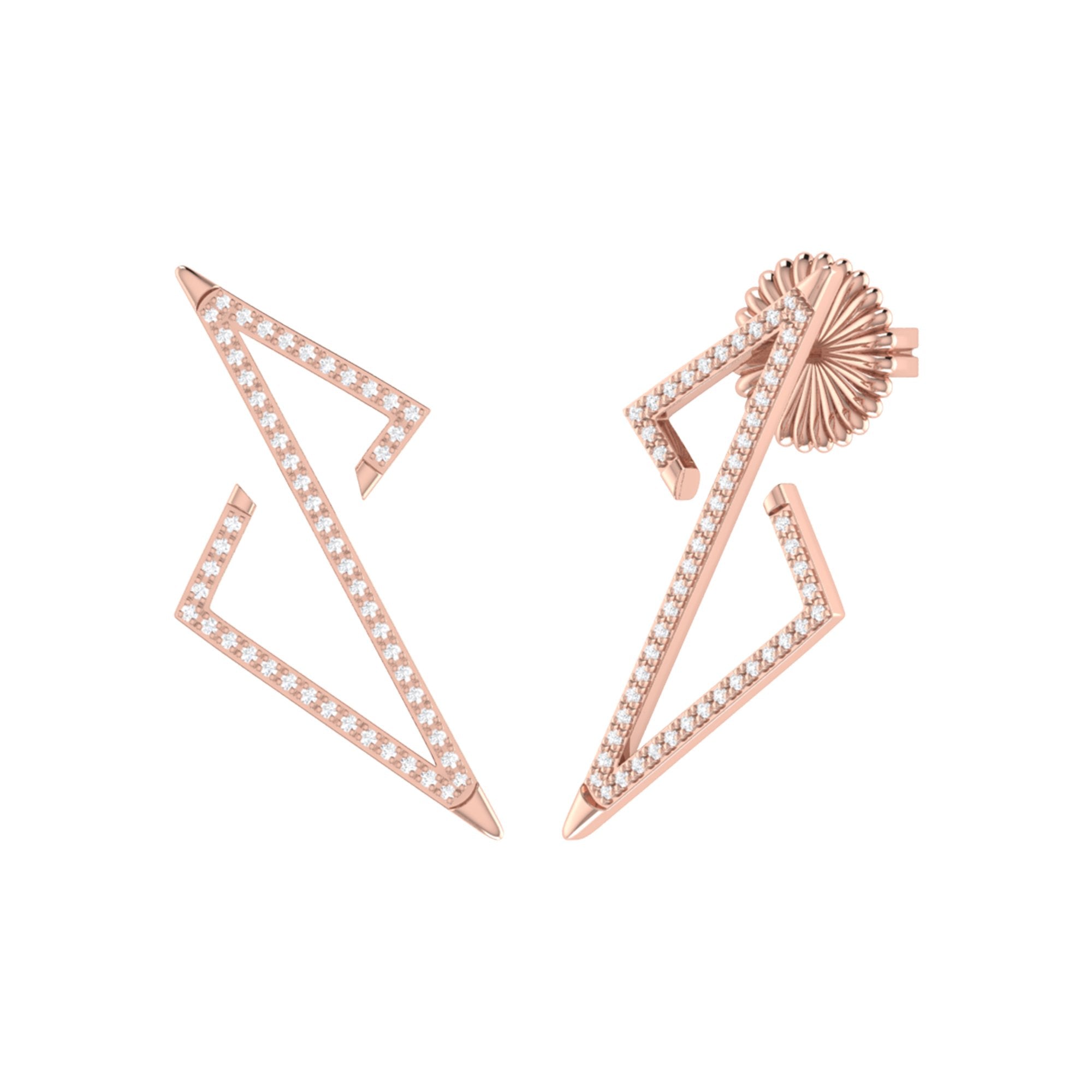 Electric Spark Zig Zag Diamond Earrings in 14K Rose Gold Vermeil, featuring a unique zig zag design with sparkling genuine diamonds.