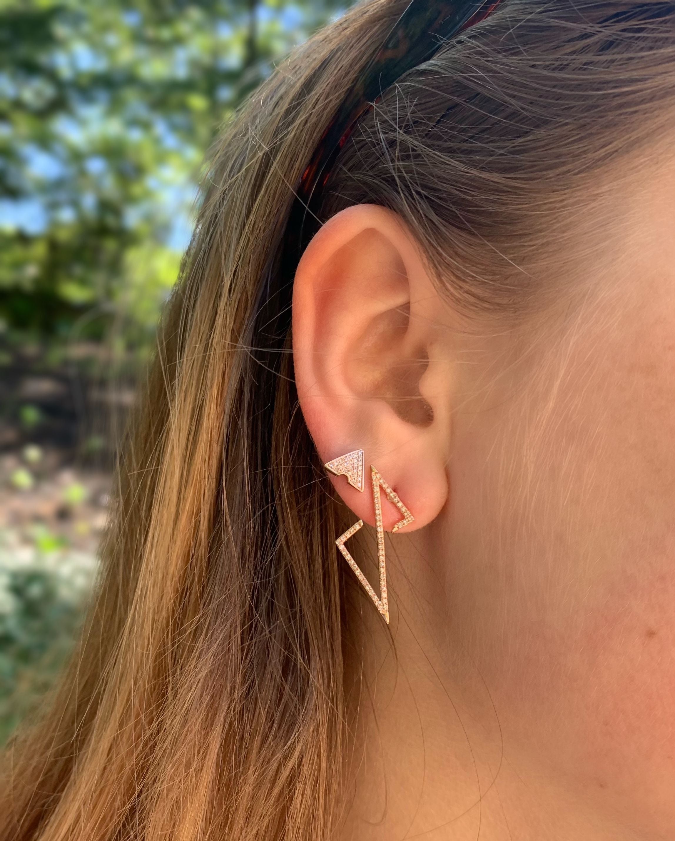 Electric Spark Zig Zag Diamond Earrings in 14K Rose Gold Vermeil, featuring a unique zig zag design with sparkling genuine diamonds.