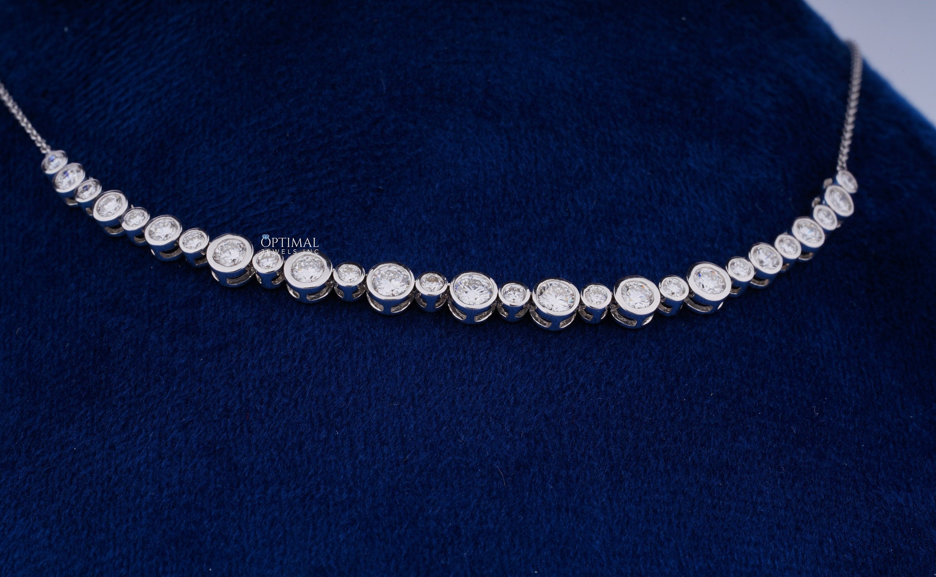 Elegant bezel set lab grown diamond necklace featuring 2.67 Ctw round cut diamonds on an 18-inch chain, perfect for special occasions.