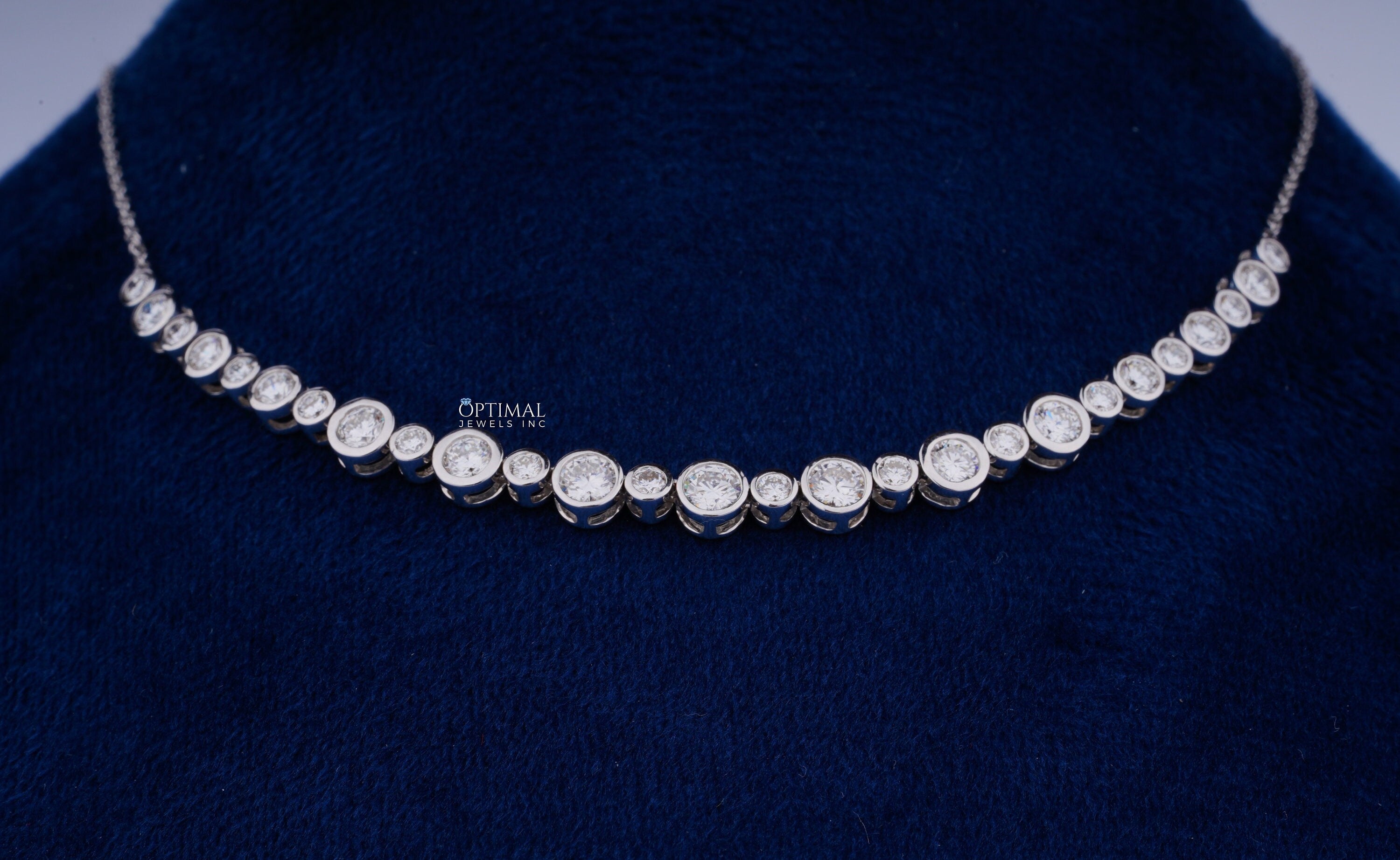 Elegant bezel set lab grown diamond necklace featuring 2.67 Ctw round cut diamonds on an 18-inch chain, perfect for special occasions.
