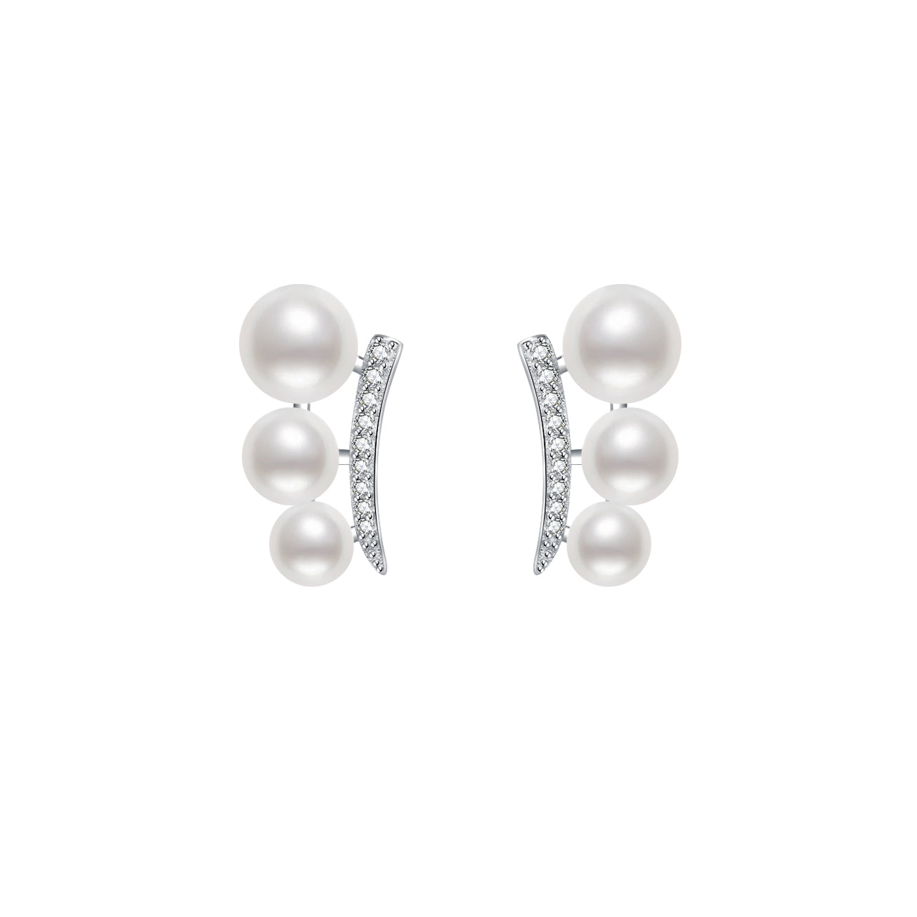 Elegant Freshwater Pearl Earrings WE00116 featuring white pearls and sterling silver with gold plating.