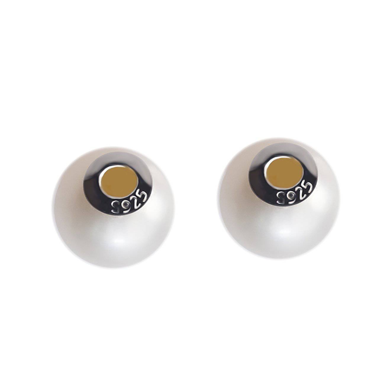 Elegant Freshwater Pearl Earrings WE00116 featuring white pearls and sterling silver with gold plating.