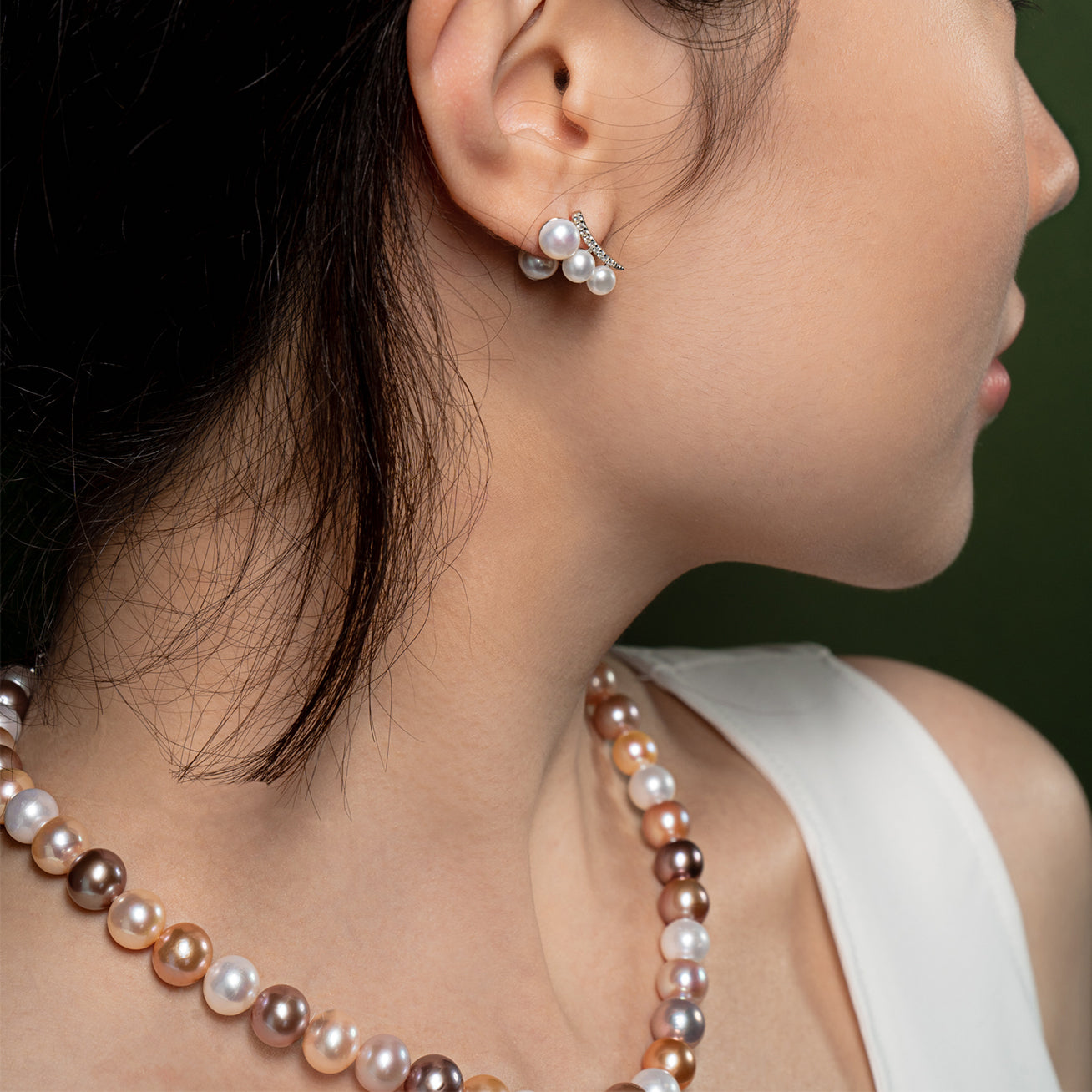 Elegant Freshwater Pearl Earrings WE00116 featuring white pearls and sterling silver with gold plating.