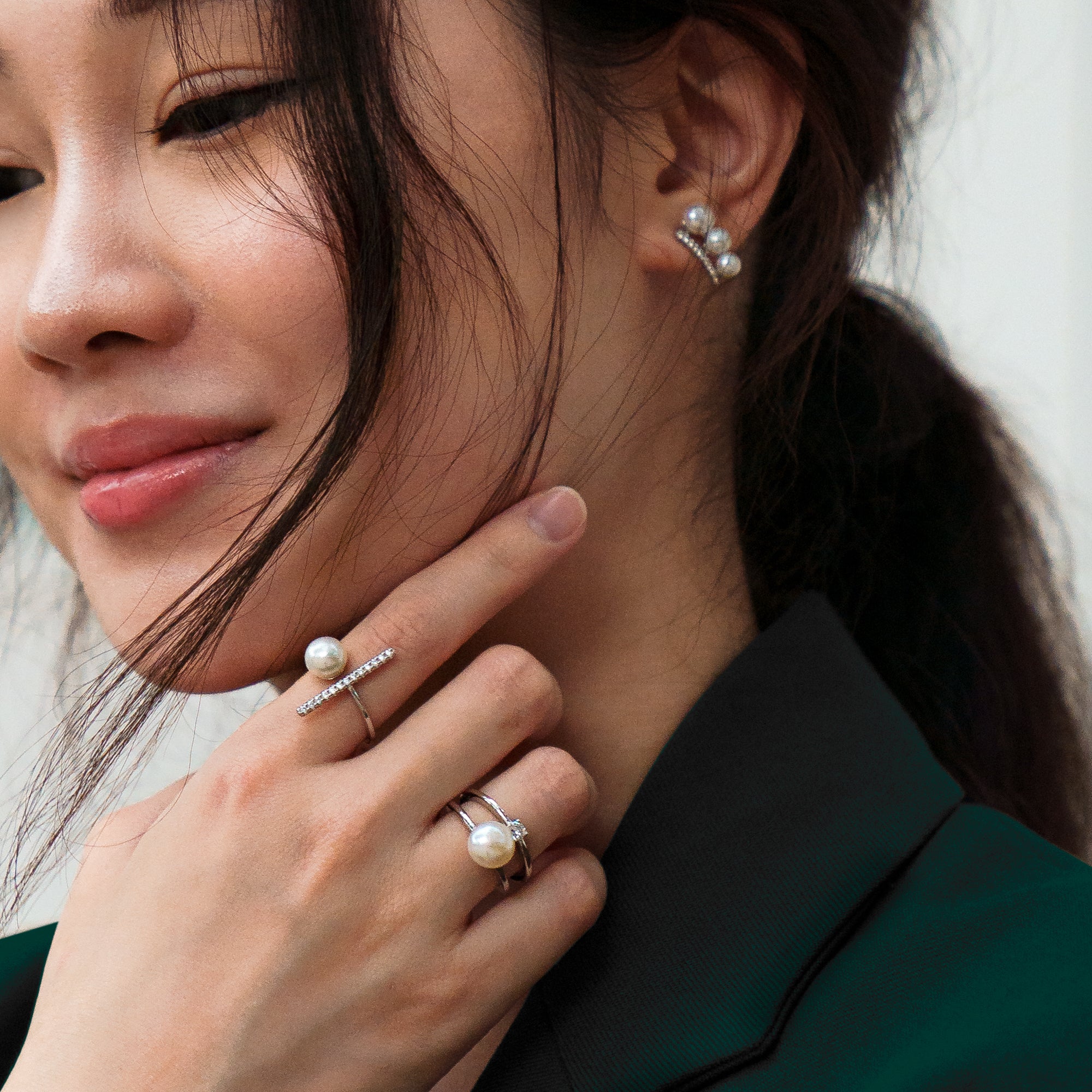 Elegant Freshwater Pearl Earrings WE00116 featuring white pearls and sterling silver with gold plating.