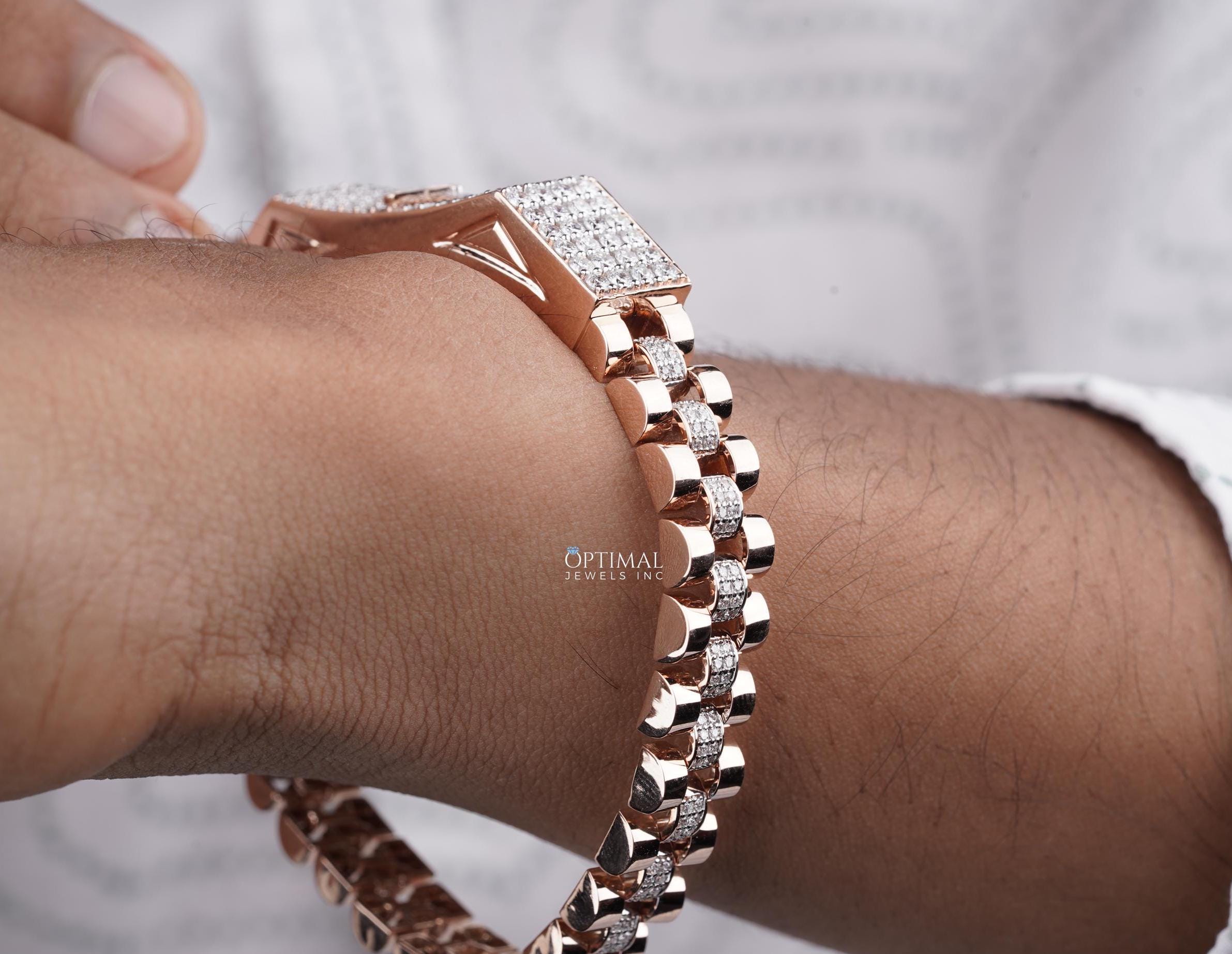 Elegant rose gold Cuban link bracelet with 4.05 CT lab-grown pave diamonds, showcasing luxury and craftsmanship.