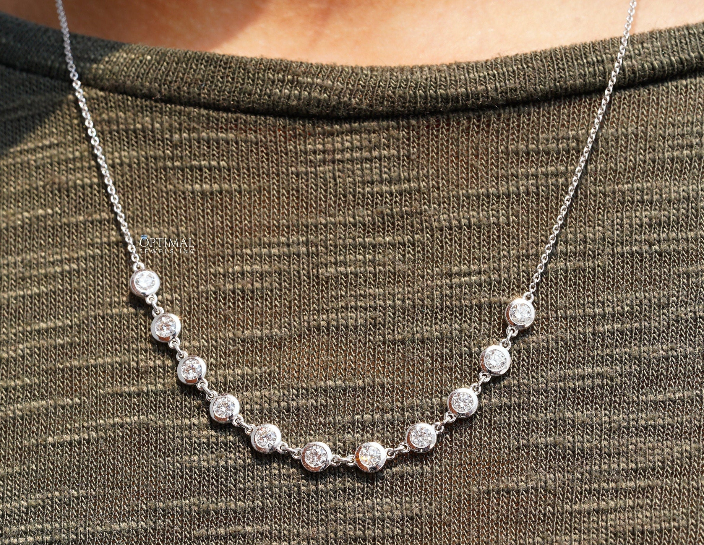 Elegant white gold necklace featuring 1.10 CTW small round lab-grown diamonds on an 18-inch rolo chain, perfect for formal occasions.