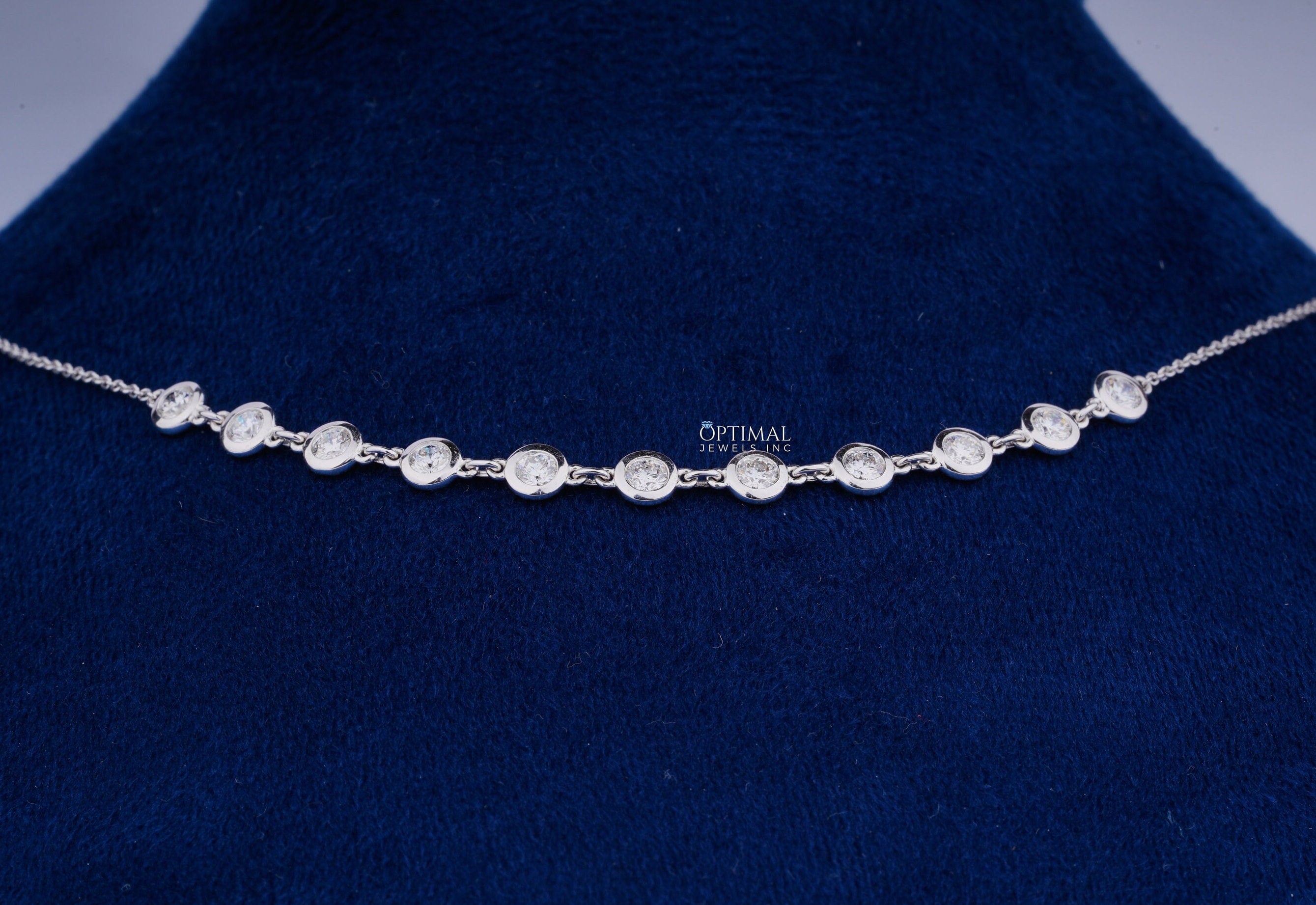 Elegant white gold necklace featuring 1.10 CTW small round lab-grown diamonds on an 18-inch rolo chain, perfect for formal occasions.