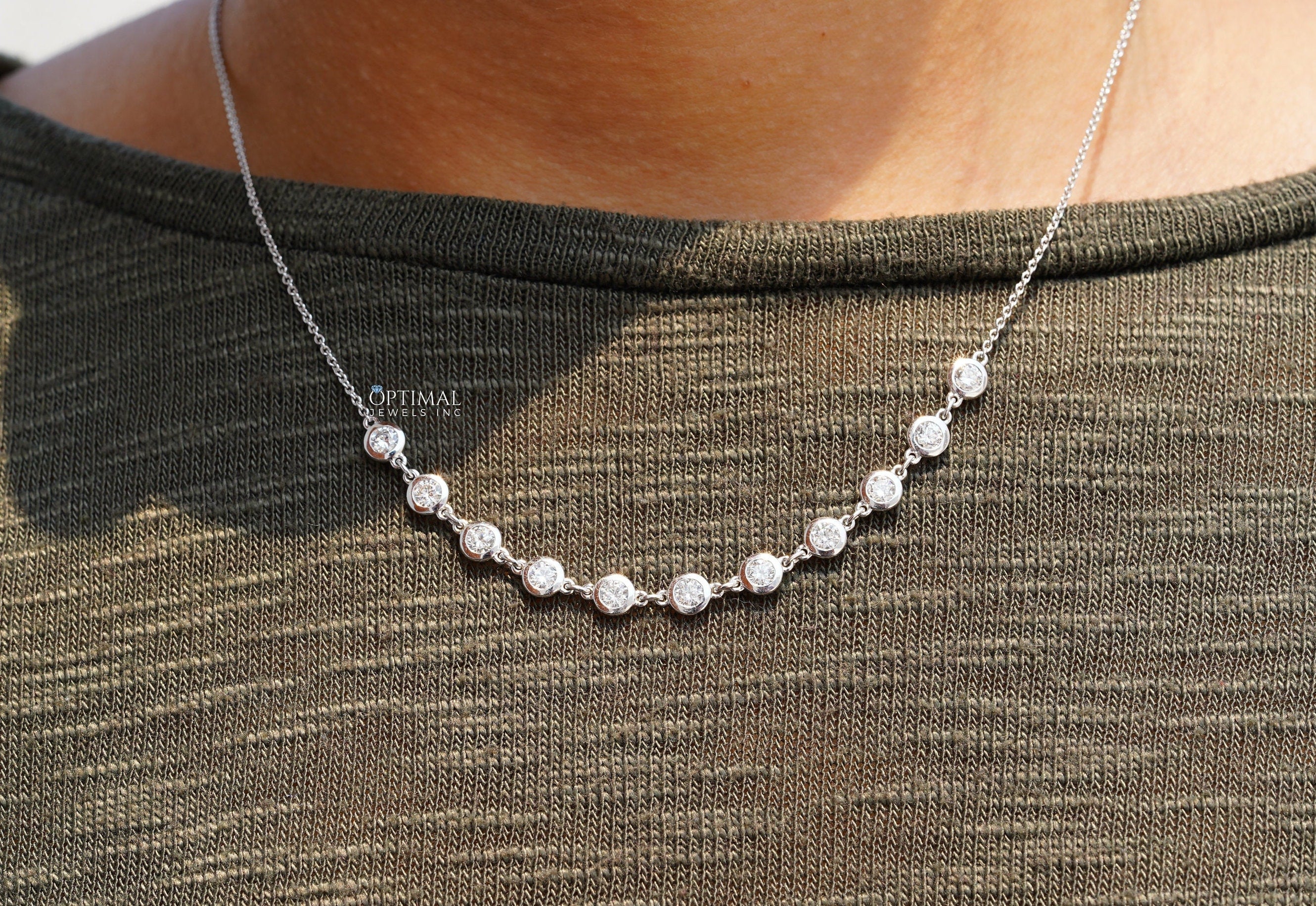 Elegant white gold necklace featuring 1.10 CTW small round lab-grown diamonds on an 18-inch rolo chain, perfect for formal occasions.