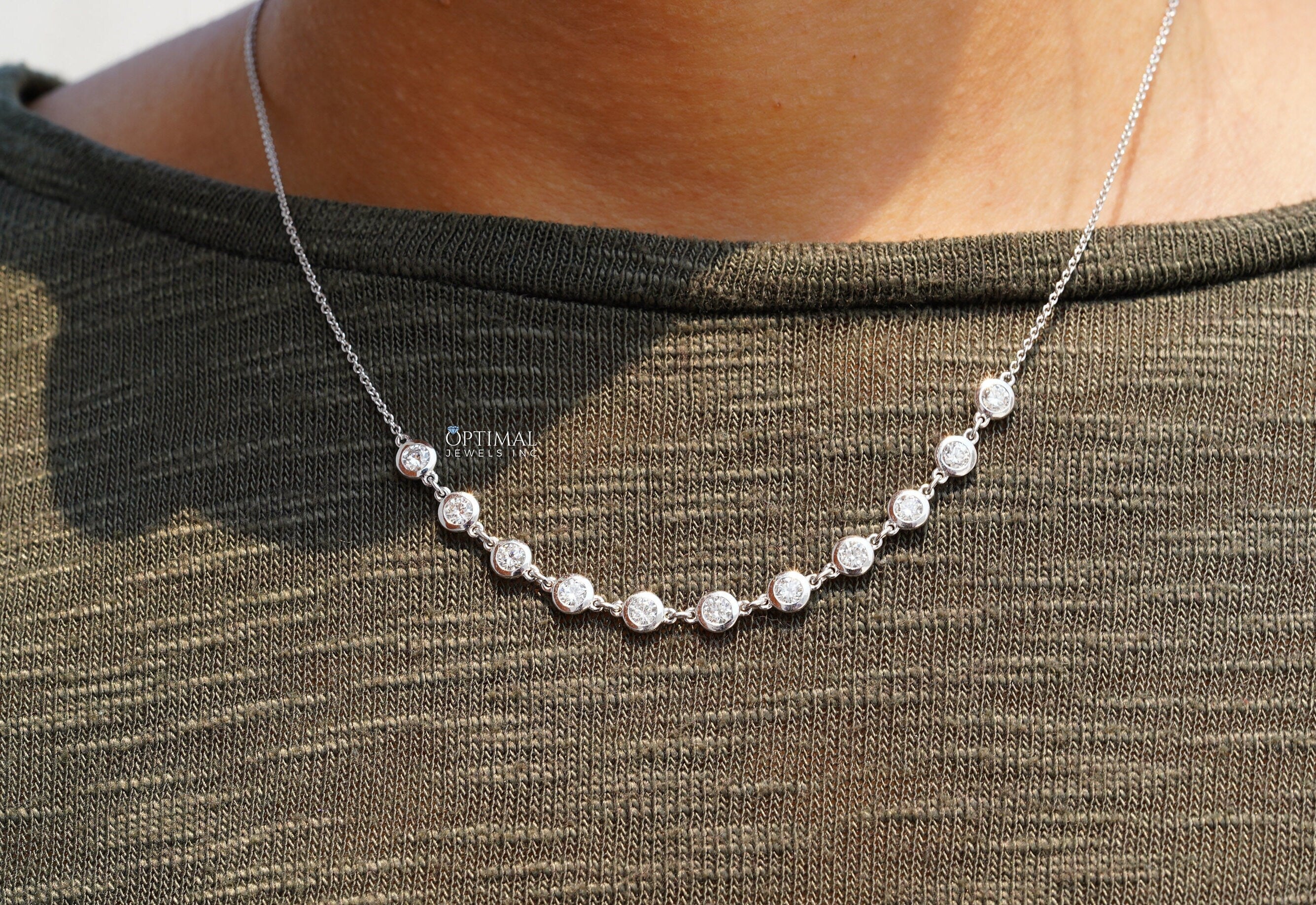 Elegant white gold necklace featuring 1.10 CTW small round lab-grown diamonds on an 18-inch rolo chain, perfect for formal occasions.