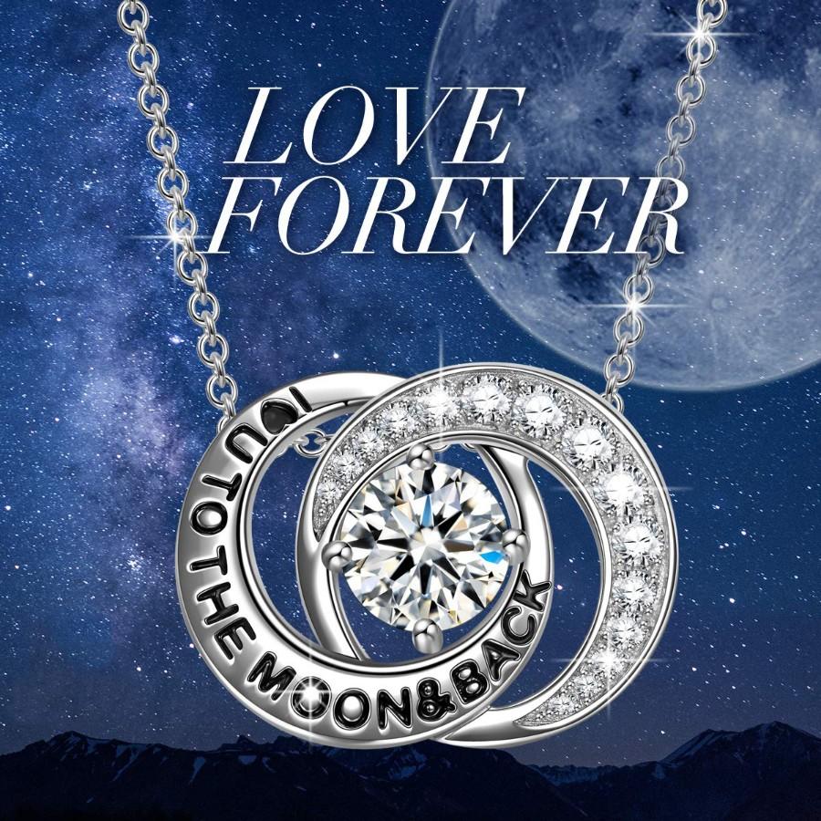 Elements Pav'e Love You To The Moon & Back Necklace in 14K White Gold with a link chain and elegant pendant.