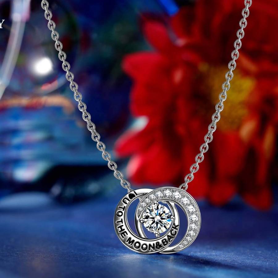 Elements Pav'e Love You To The Moon & Back Necklace in 14K White Gold with a link chain and elegant pendant.