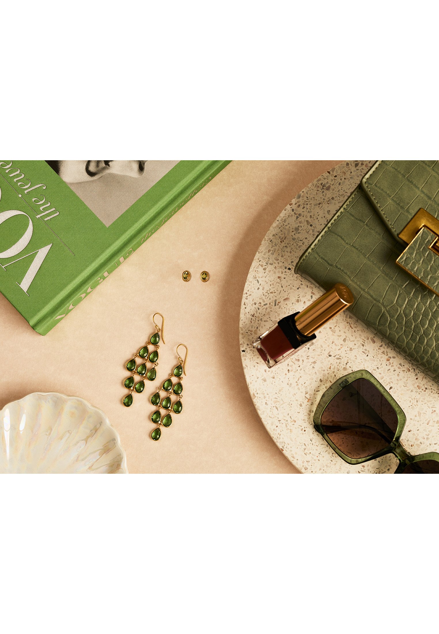 Erviola Gemstone Cascade Earrings featuring gold peridot gemstones in a cascading design, elegantly crafted in 925 sterling silver.