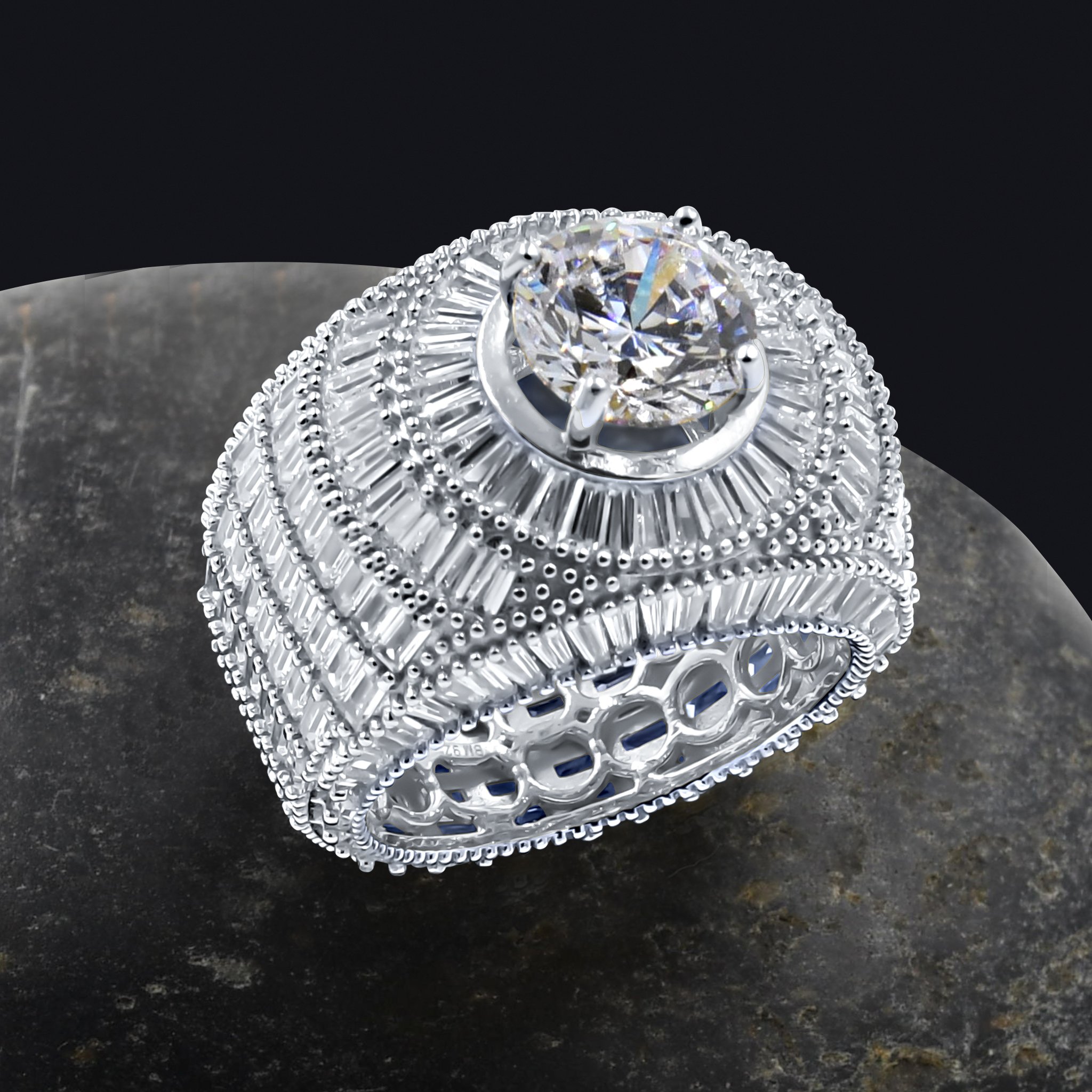 Ethereal Silver Ring featuring cubic zirconia stones in a circular pattern, crafted from 925 Sterling Silver.