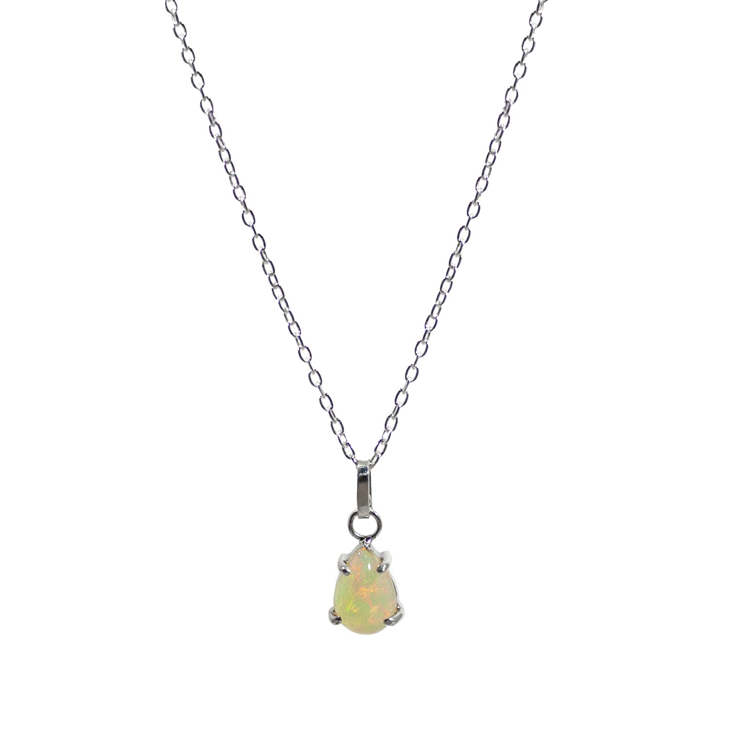 Ethiopian Opal Pear Sterling Silver Pendant Necklace showcasing vibrant colors in a pear-shaped opal set in sterling silver.