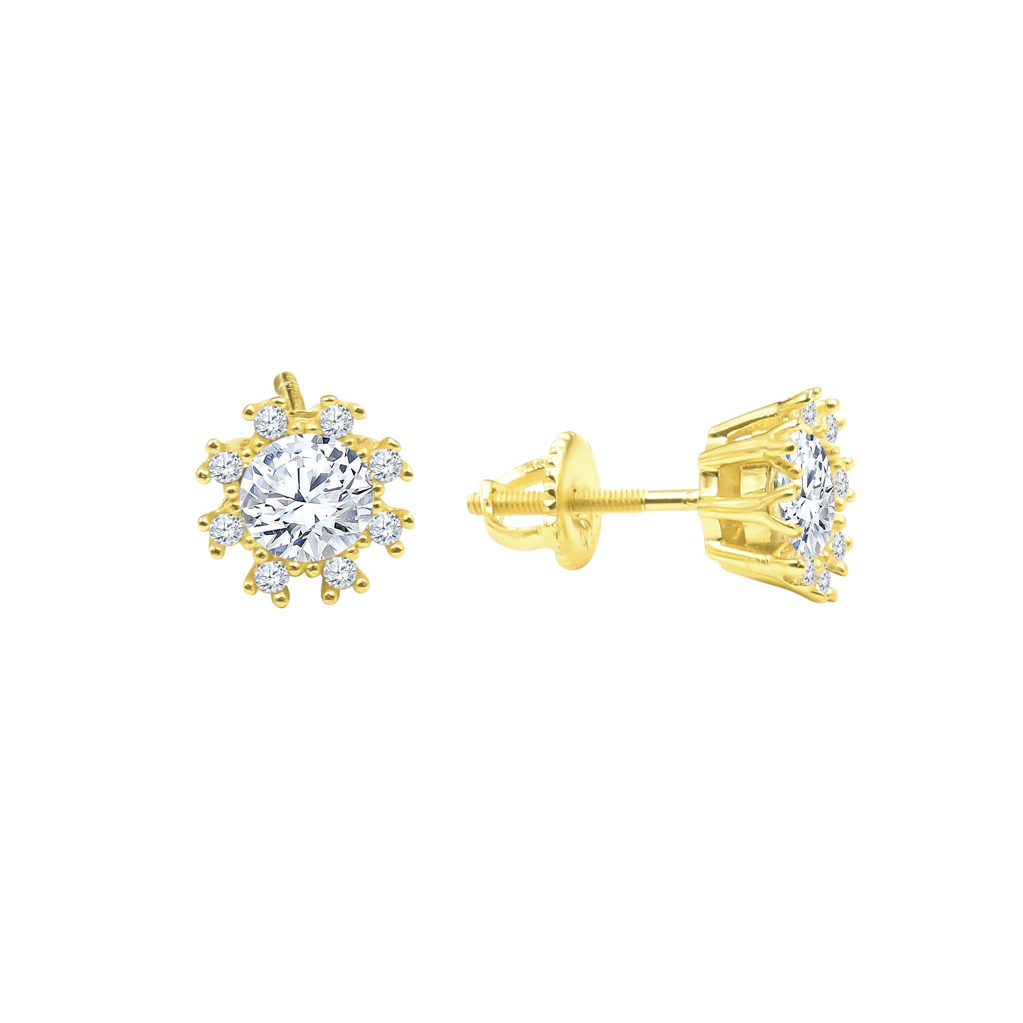 Etoile Screw Back earrings featuring a pivot gem surrounded by sparkling cubic zirconia stones, crafted from brass copper metal.