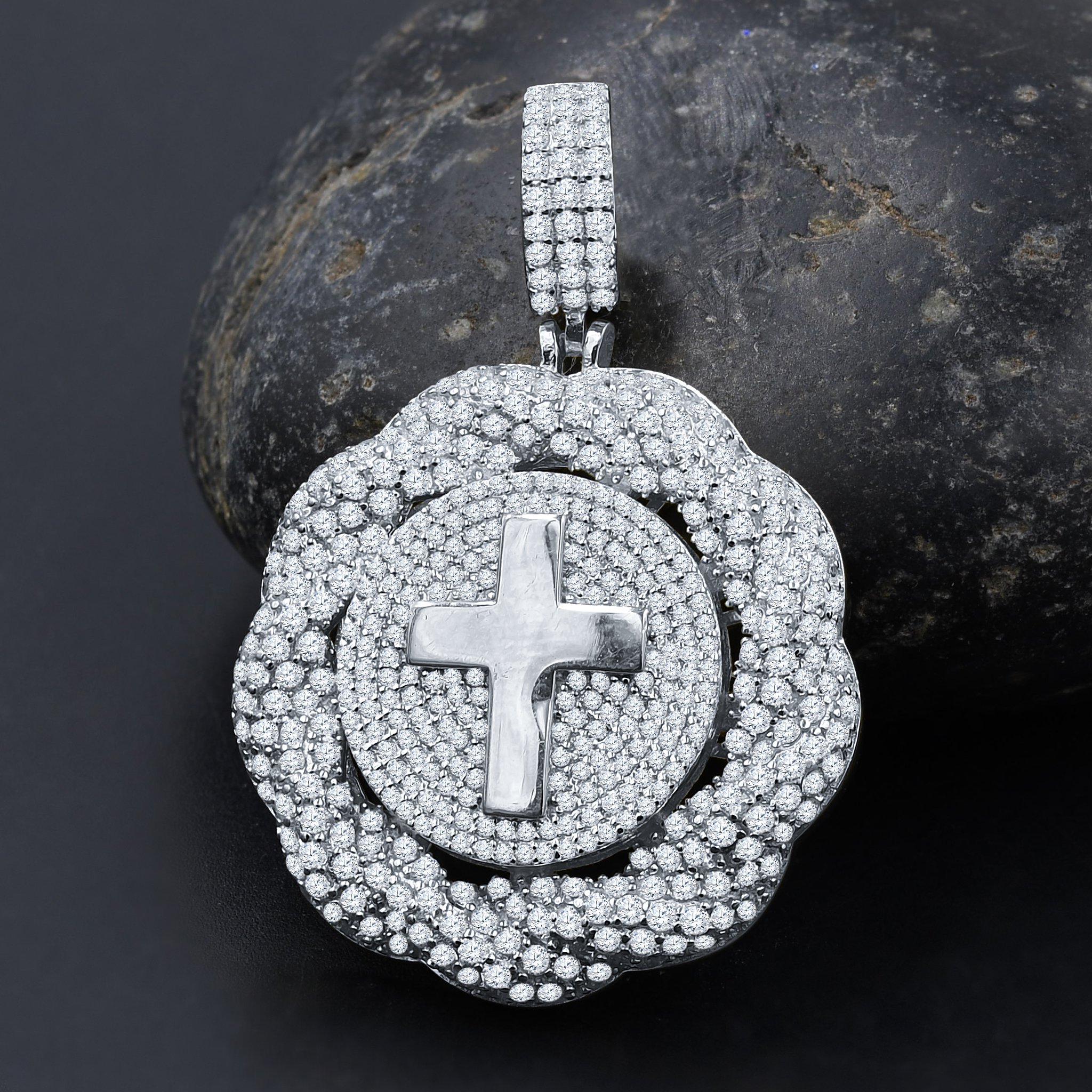 Elegant EVANGELIC Silver Pendant featuring a polished cross design with cubic zircon stones, crafted from 925 sterling silver.