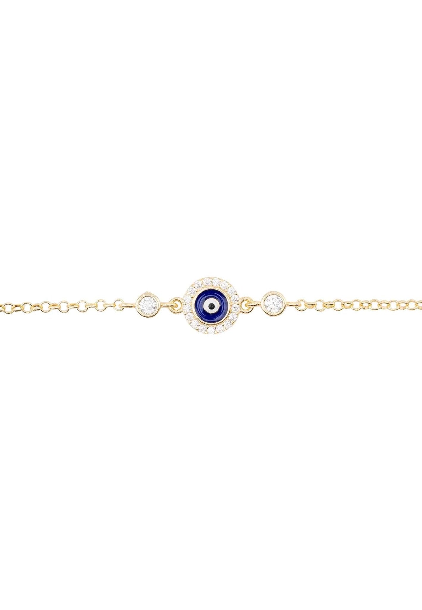Evil Eye Enamel Dark Blue Bracelet featuring 925 sterling silver, 22ct gold, and zirconia stones, showcasing a protective evil eye design.