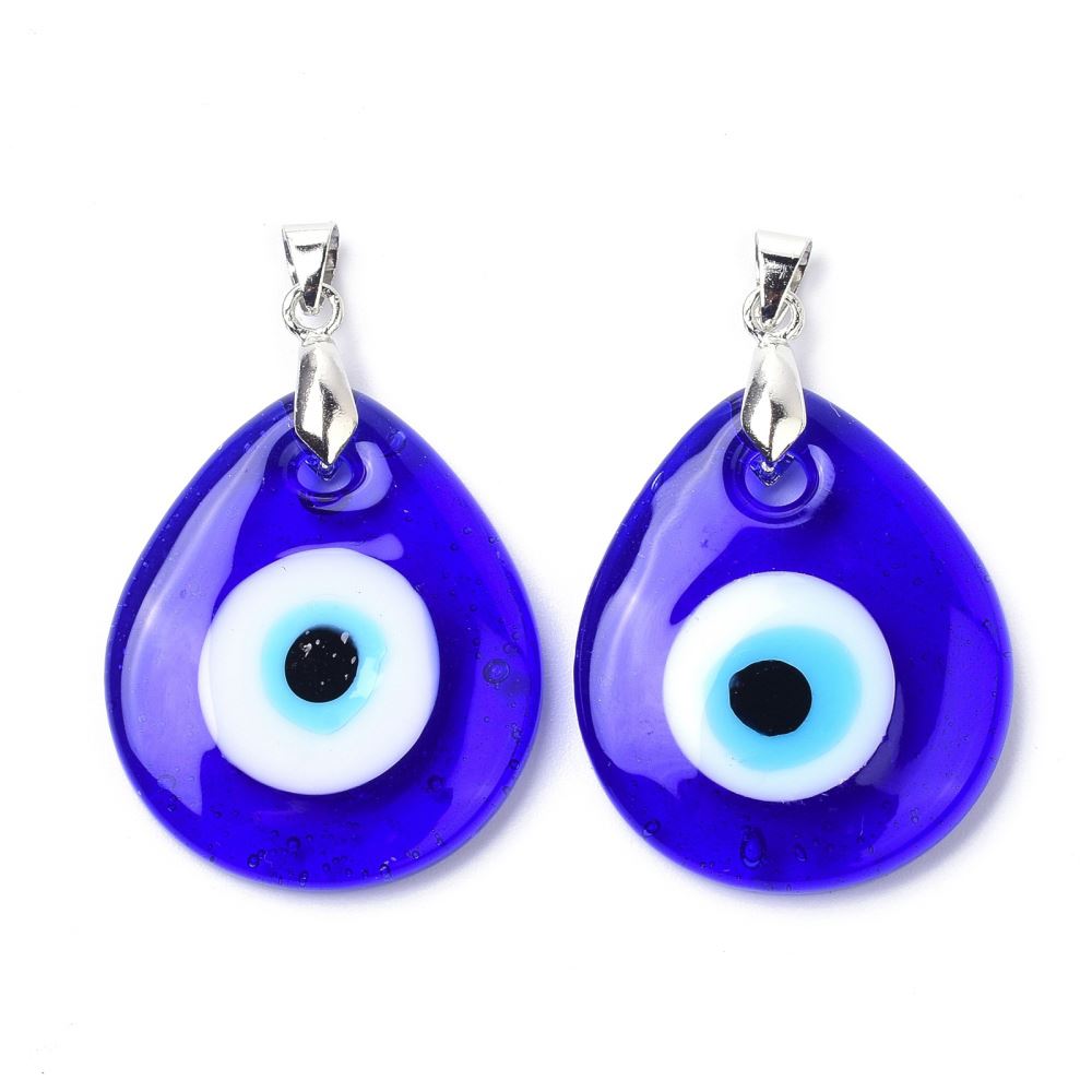 Evil Eye Pendant in teardrop shape, symbolizing protection and good luck, featuring vibrant colors and intricate design.