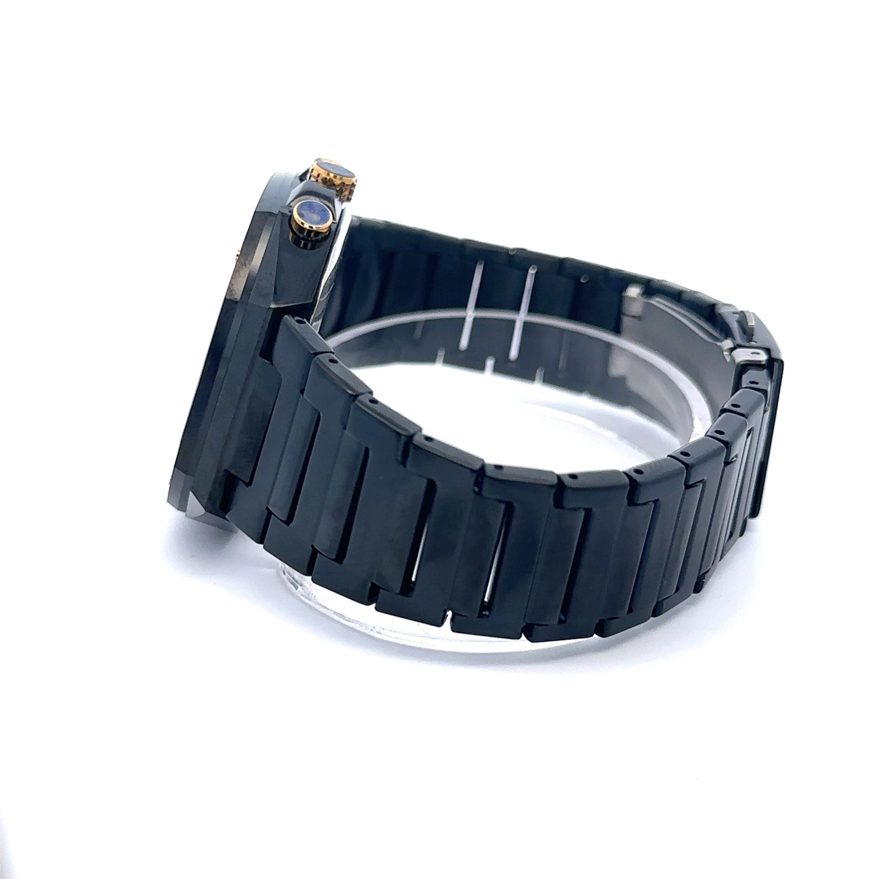 Evocative Metal Back Black Stainless Iced Out Watch showcasing its luxurious black stainless steel design and iced-out detailing.