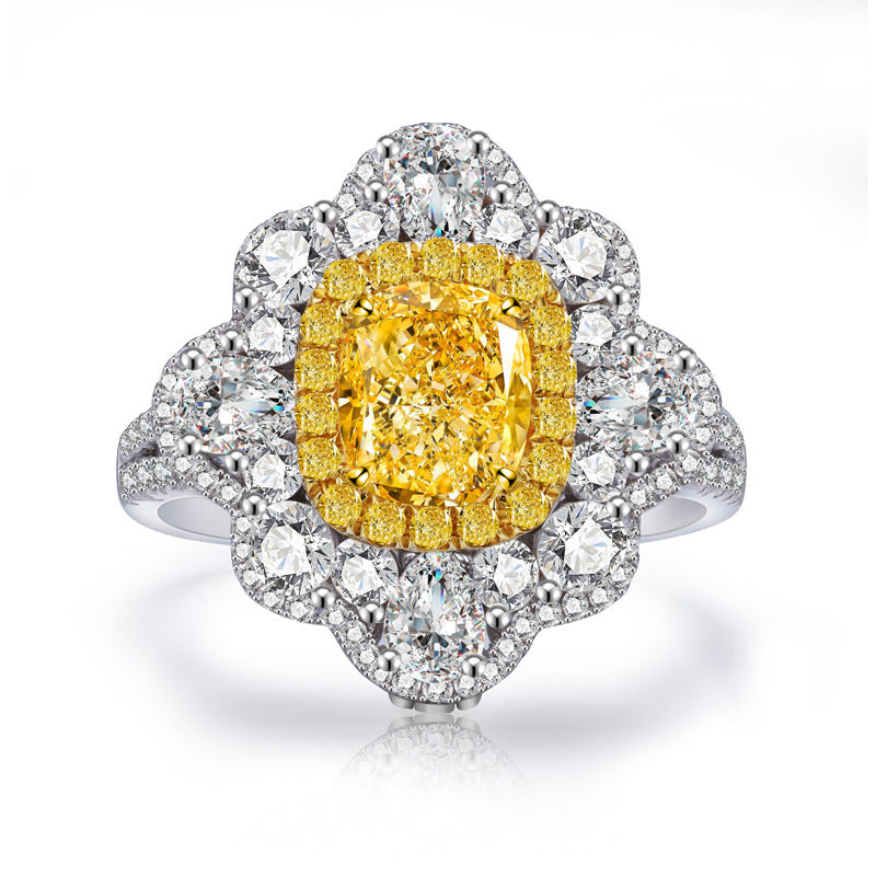 Exquisite Engagement Wedding Ring made of 925 sterling silver, featuring white sapphire and yellow citrine inlays.