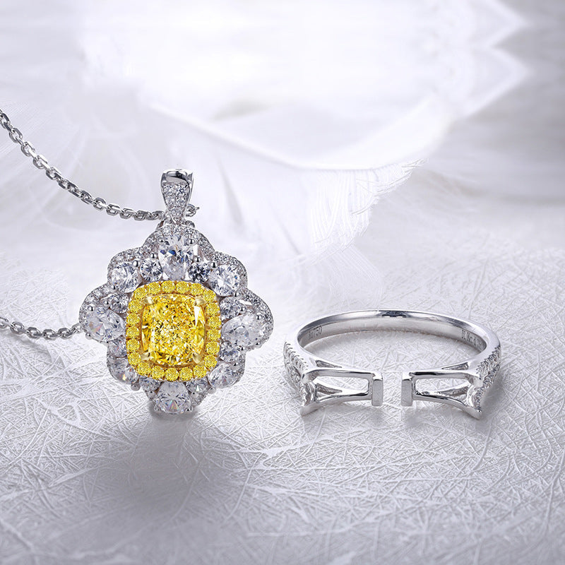 Exquisite Engagement Wedding Ring made of 925 sterling silver, featuring white sapphire and yellow citrine inlays.