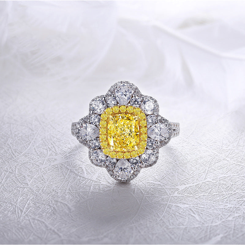 Exquisite Engagement Wedding Ring made of 925 sterling silver, featuring white sapphire and yellow citrine inlays.